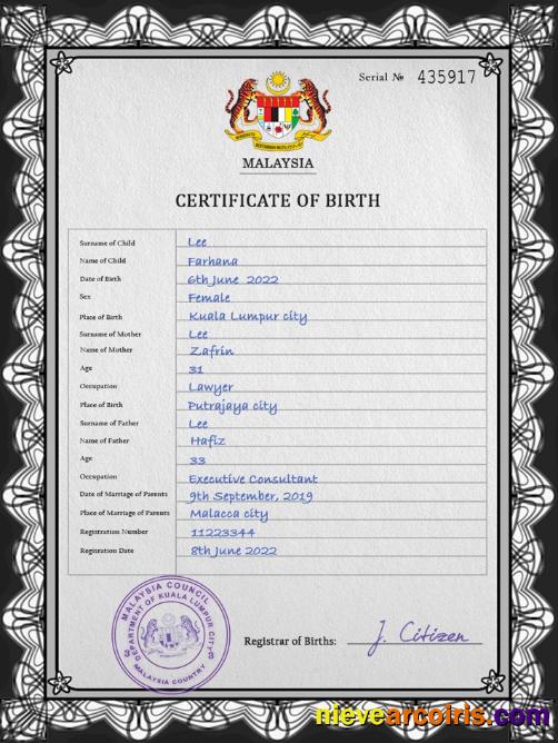 Malaysia vital record birth certificate